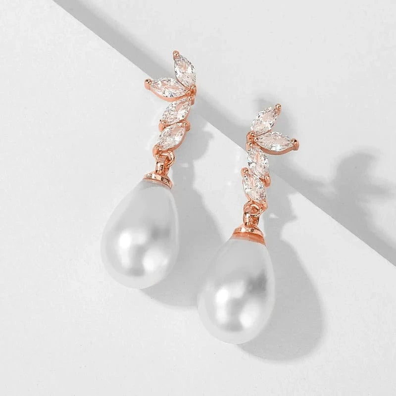 RAKOL EP2921 New Korean Fashion Imitation Pearl Statement Earrings 18K Gold Plated CZ Zircon Stone Pearl Bridal Earrings