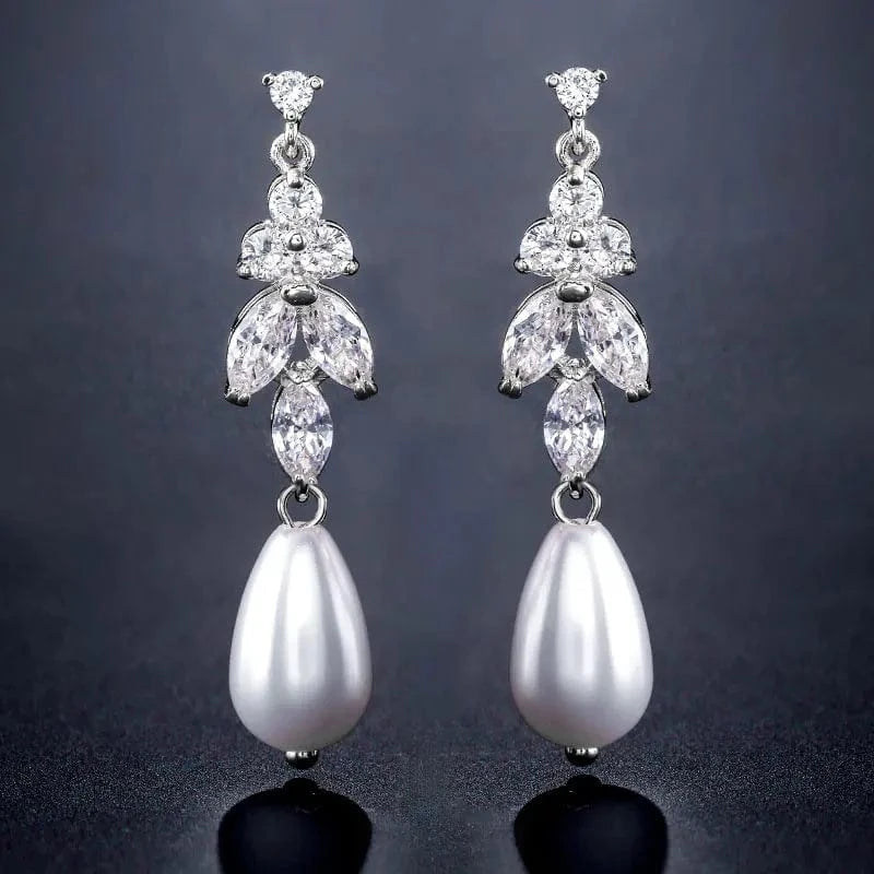 RAKOL EP2921 New Korean Fashion Imitation Pearl Statement Earrings 18K Gold Plated CZ Zircon Stone Pearl Bridal Earrings
