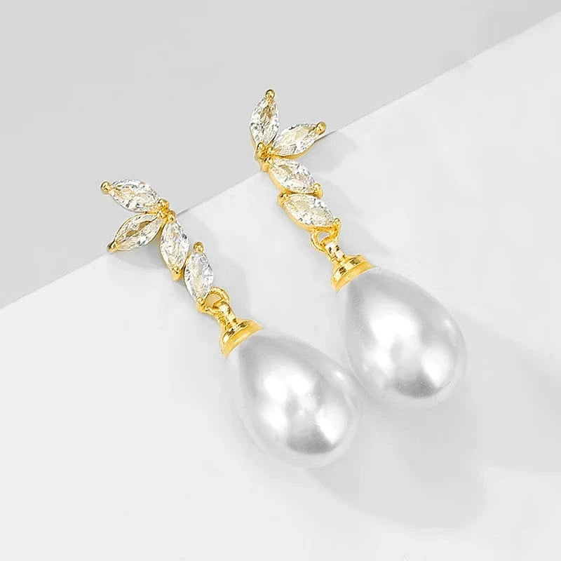 RAKOL EP2921 New Korean Fashion Imitation Pearl Statement Earrings 18K Gold Plated CZ Zircon Stone Pearl Bridal Earrings