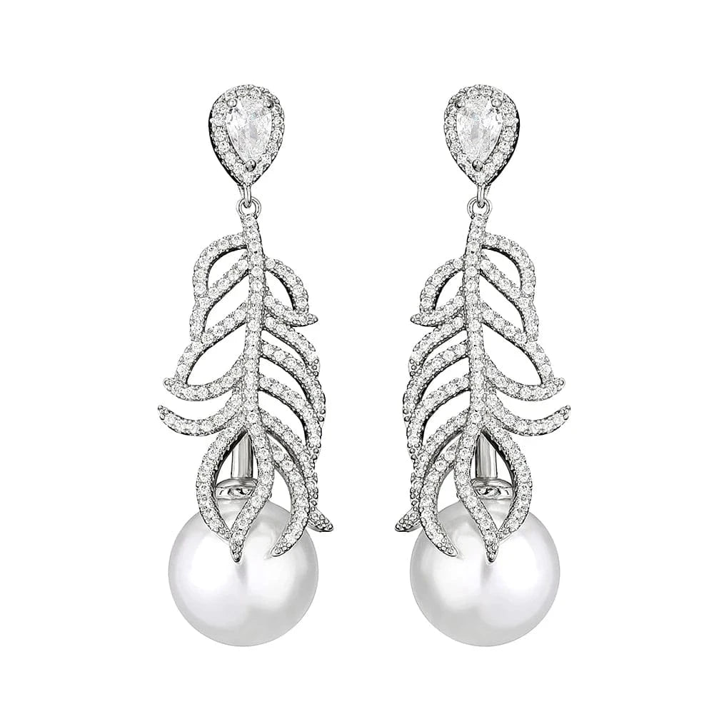 RAKOL EP2921 New Korean Fashion Imitation Pearl Statement Earrings 18K Gold Plated CZ Zircon Stone Pearl Bridal Earrings