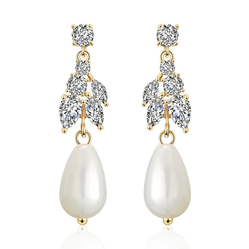 RAKOL EP2921 New Korean Fashion Imitation Pearl Statement Earrings 18K Gold Plated CZ Zircon Stone Pearl Bridal Earrings
