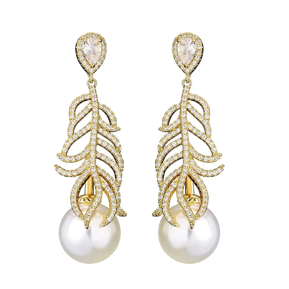 RAKOL EP2921 New Korean Fashion Imitation Pearl Statement Earrings 18K Gold Plated CZ Zircon Stone Pearl Bridal Earrings