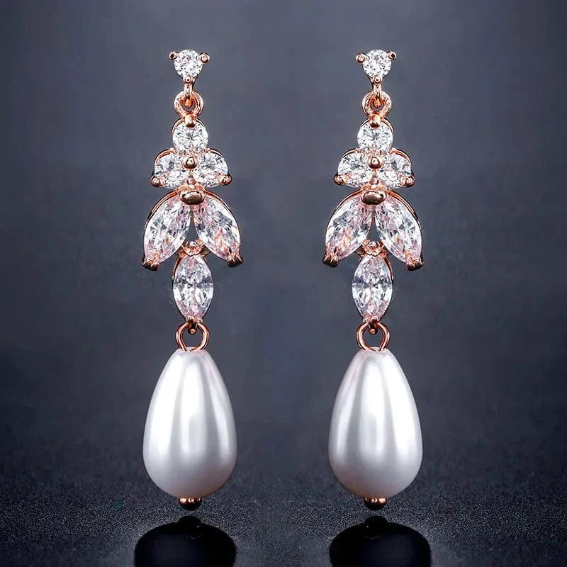 RAKOL EP2921 New Korean Fashion Imitation Pearl Statement Earrings 18K Gold Plated CZ Zircon Stone Pearl Bridal Earrings