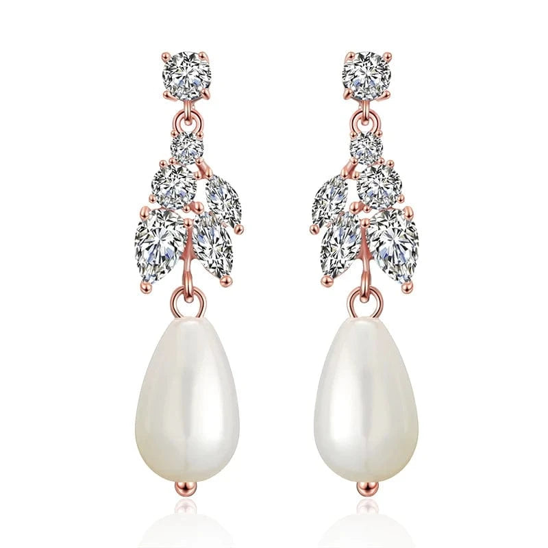 RAKOL EP2921 New Korean Fashion Imitation Pearl Statement Earrings 18K Gold Plated CZ Zircon Stone Pearl Bridal Earrings