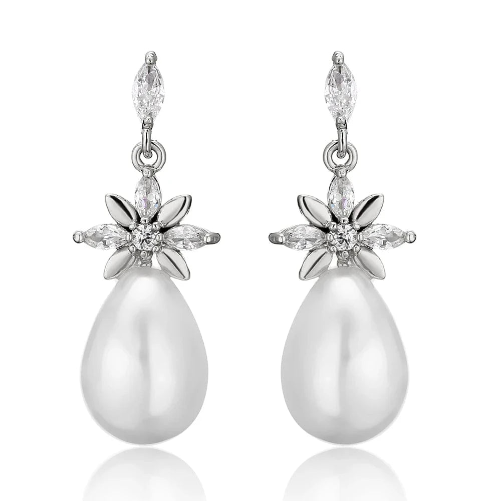 RAKOL EP2921 New Korean Fashion Imitation Pearl Statement Earrings 18K Gold Plated CZ Zircon Stone Pearl Bridal Earrings