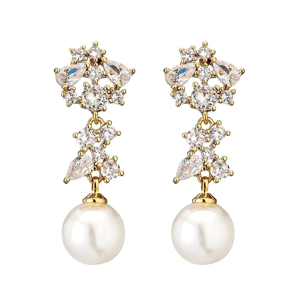 RAKOL EP2921 New Korean Fashion Imitation Pearl Statement Earrings 18K Gold Plated CZ Zircon Stone Pearl Bridal Earrings