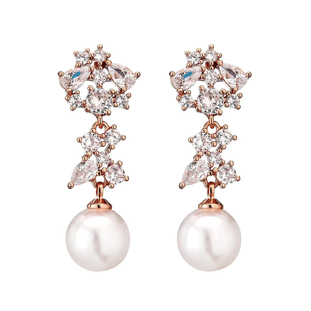 RAKOL EP2921 New Korean Fashion Imitation Pearl Statement Earrings 18K Gold Plated CZ Zircon Stone Pearl Bridal Earrings