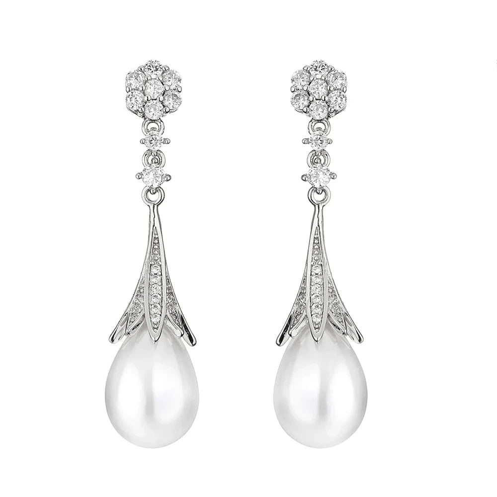 RAKOL EP2921 New Korean Fashion Imitation Pearl Statement Earrings 18K Gold Plated CZ Zircon Stone Pearl Bridal Earrings