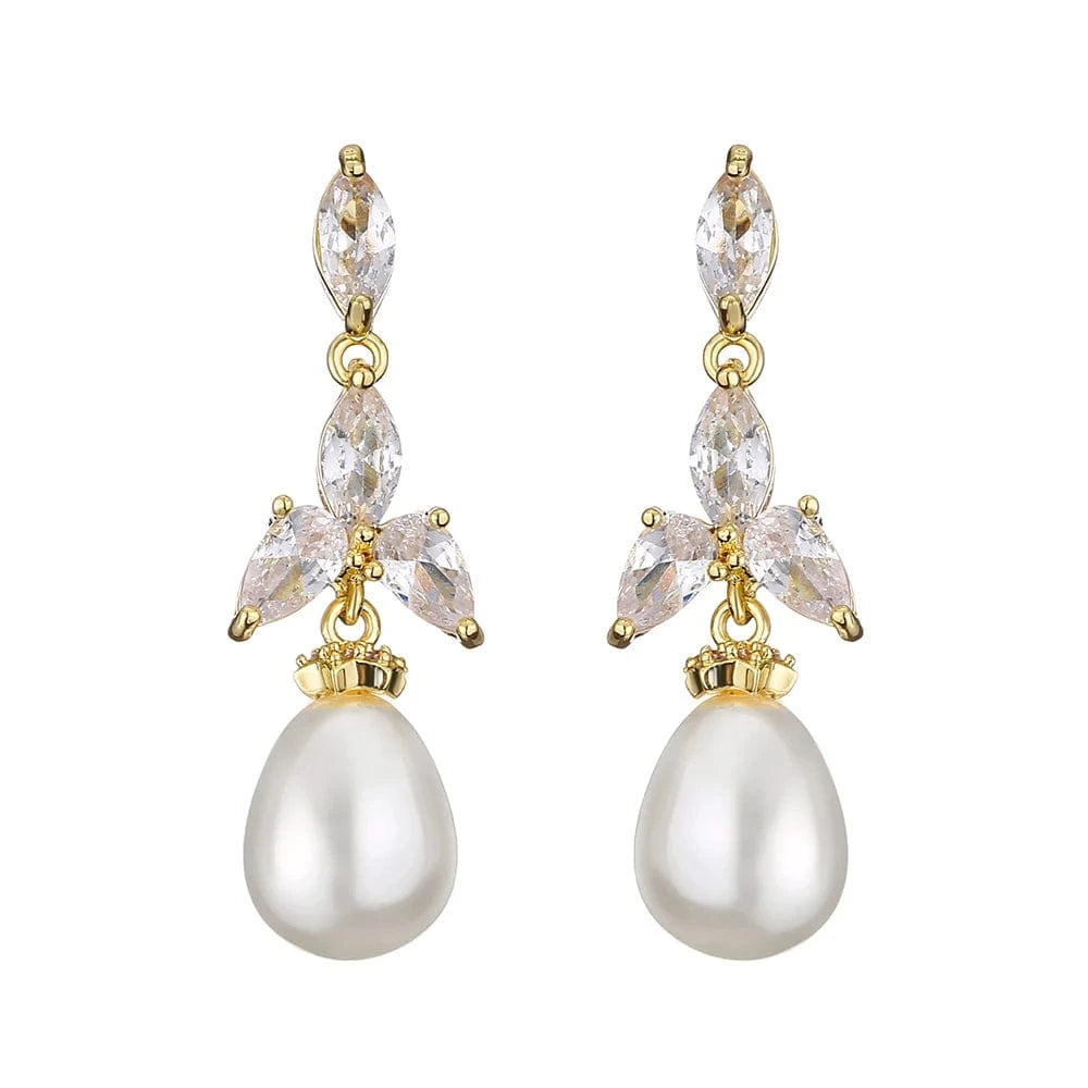 RAKOL EP2921 New Korean Fashion Imitation Pearl Statement Earrings 18K Gold Plated CZ Zircon Stone Pearl Bridal Earrings