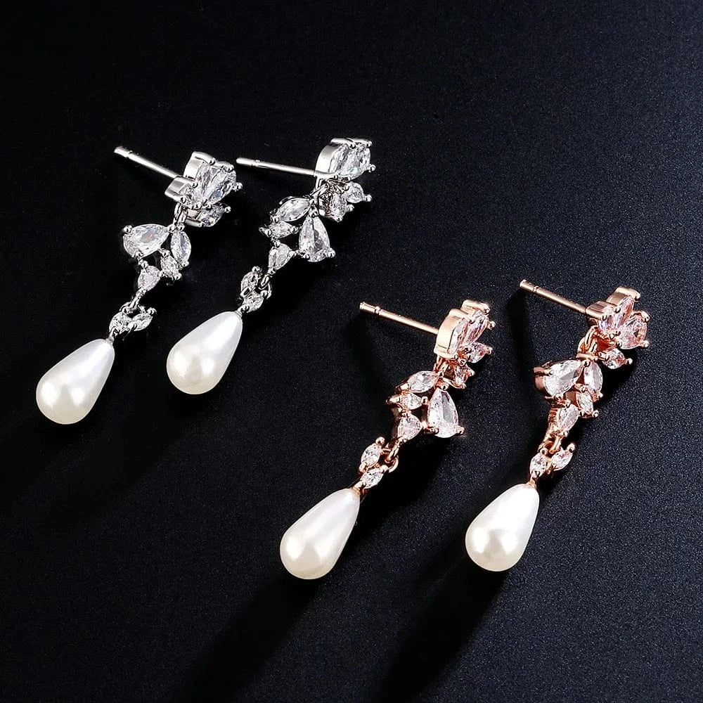 RAKOL EP2921 New Korean Fashion Imitation Pearl Statement Earrings 18K Gold Plated CZ Zircon Stone Pearl Bridal Earrings