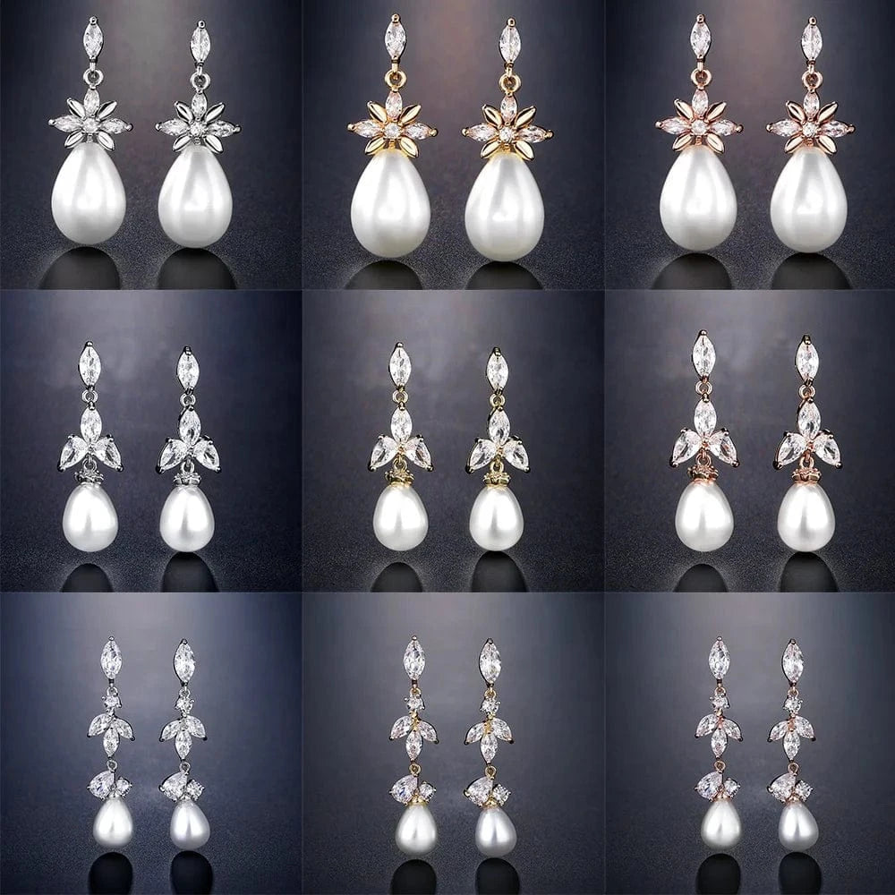 RAKOL EP2921 New Korean Fashion Imitation Pearl Statement Earrings 18K Gold Plated CZ Zircon Stone Pearl Bridal Earrings