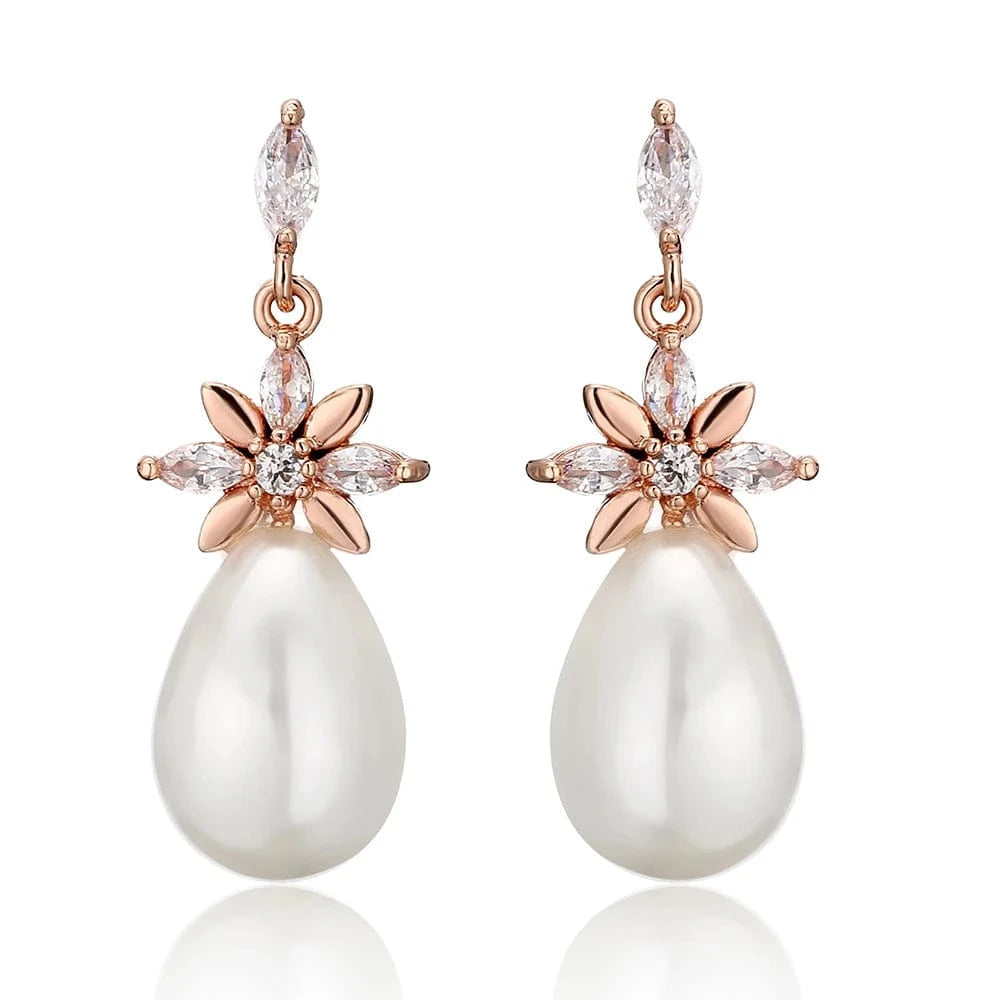 RAKOL EP2921 New Korean Fashion Imitation Pearl Statement Earrings 18K Gold Plated CZ Zircon Stone Pearl Bridal Earrings
