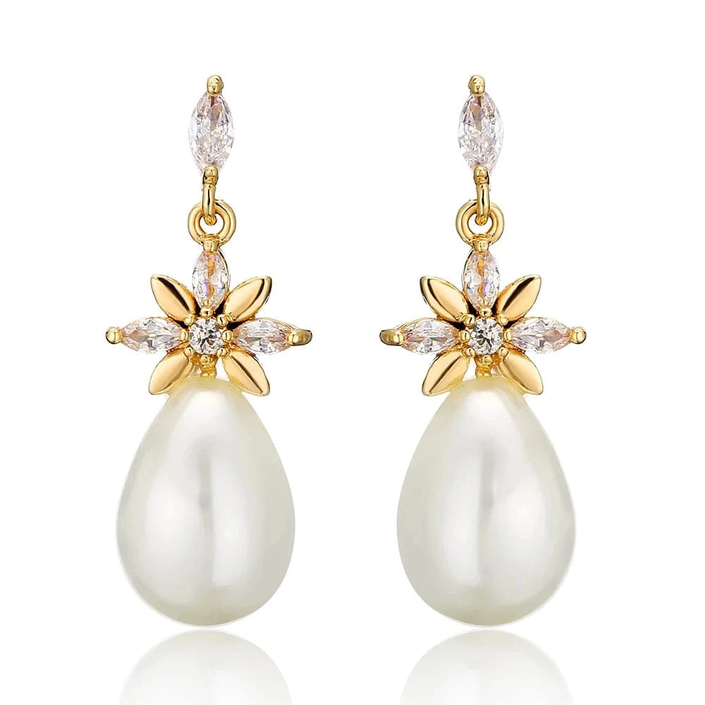 RAKOL EP2921 New Korean Fashion Imitation Pearl Statement Earrings 18K Gold Plated CZ Zircon Stone Pearl Bridal Earrings