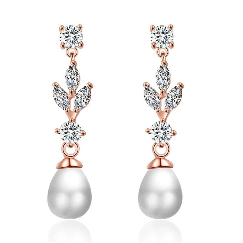 RAKOL EP2921 New Korean Fashion Imitation Pearl Statement Earrings 18K Gold Plated CZ Zircon Stone Pearl Bridal Earrings