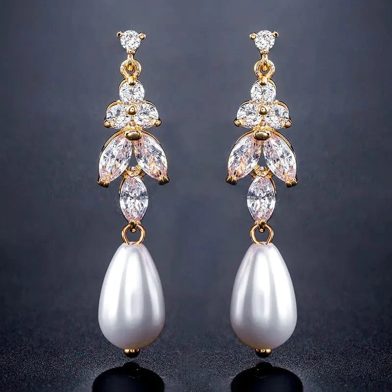RAKOL EP2921 New Korean Fashion Imitation Pearl Statement Earrings 18K Gold Plated CZ Zircon Stone Pearl Bridal Earrings