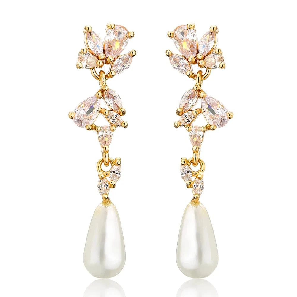 RAKOL EP2921 New Korean Fashion Imitation Pearl Statement Earrings 18K Gold Plated CZ Zircon Stone Pearl Bridal Earrings