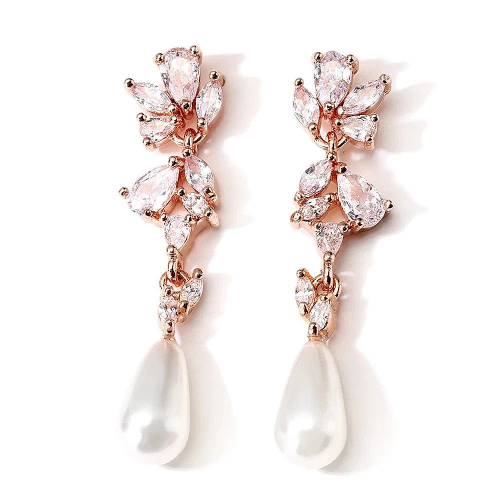 RAKOL EP2921 New Korean Fashion Imitation Pearl Statement Earrings 18K Gold Plated CZ Zircon Stone Pearl Bridal Earrings