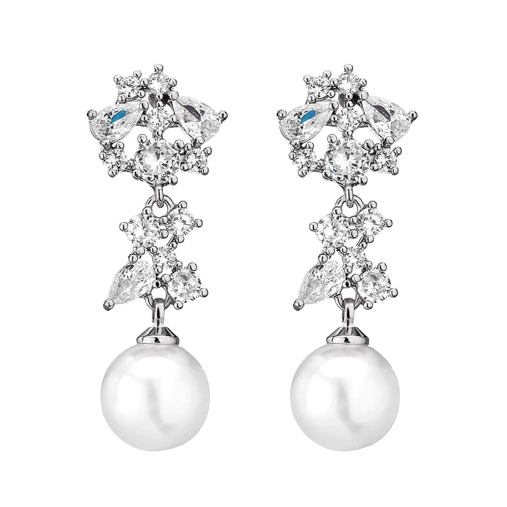 RAKOL EP2921 New Korean Fashion Imitation Pearl Statement Earrings 18K Gold Plated CZ Zircon Stone Pearl Bridal Earrings