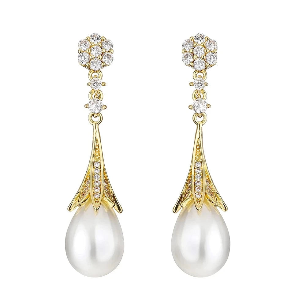 RAKOL EP2921 New Korean Fashion Imitation Pearl Statement Earrings 18K Gold Plated CZ Zircon Stone Pearl Bridal Earrings
