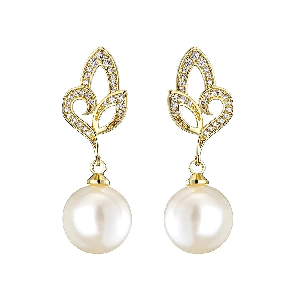 RAKOL EP2921 New Korean Fashion Imitation Pearl Statement Earrings 18K Gold Plated CZ Zircon Stone Pearl Bridal Earrings