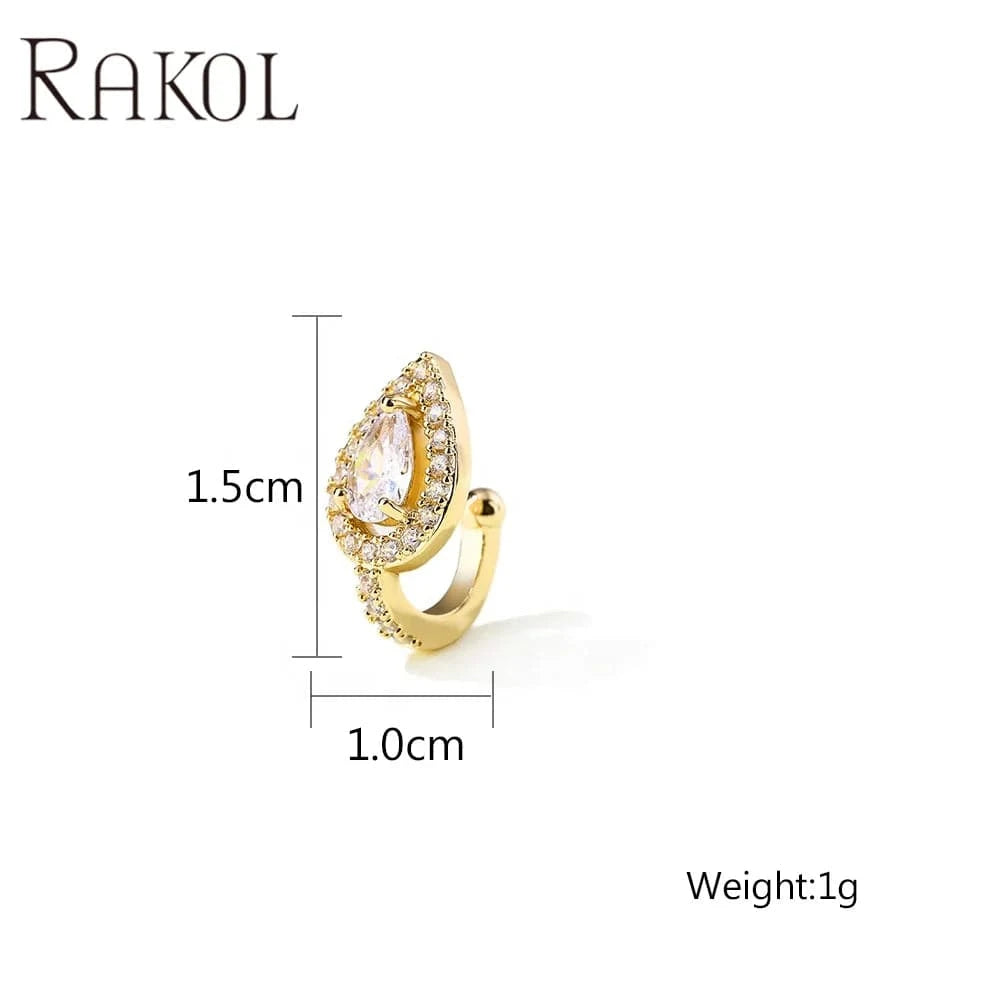 RAKOL EP2929 Korean fashion tear drop shape shining crystal cubic zirconia non piercing easy wearing cuff earrings for women