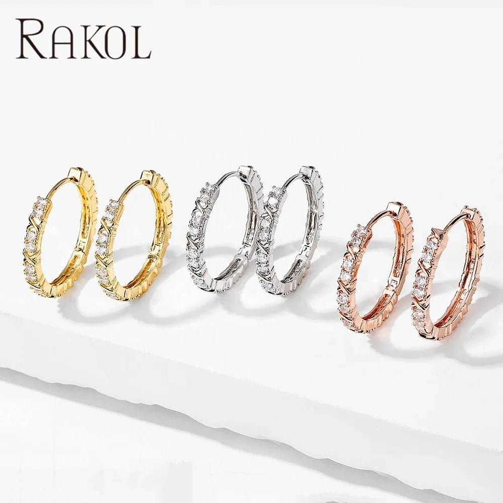 RAKOL EP2939 luxury pattern 18 k gold plated crystal ladies wedding party hoop earrings high quality huge earrings jewelry