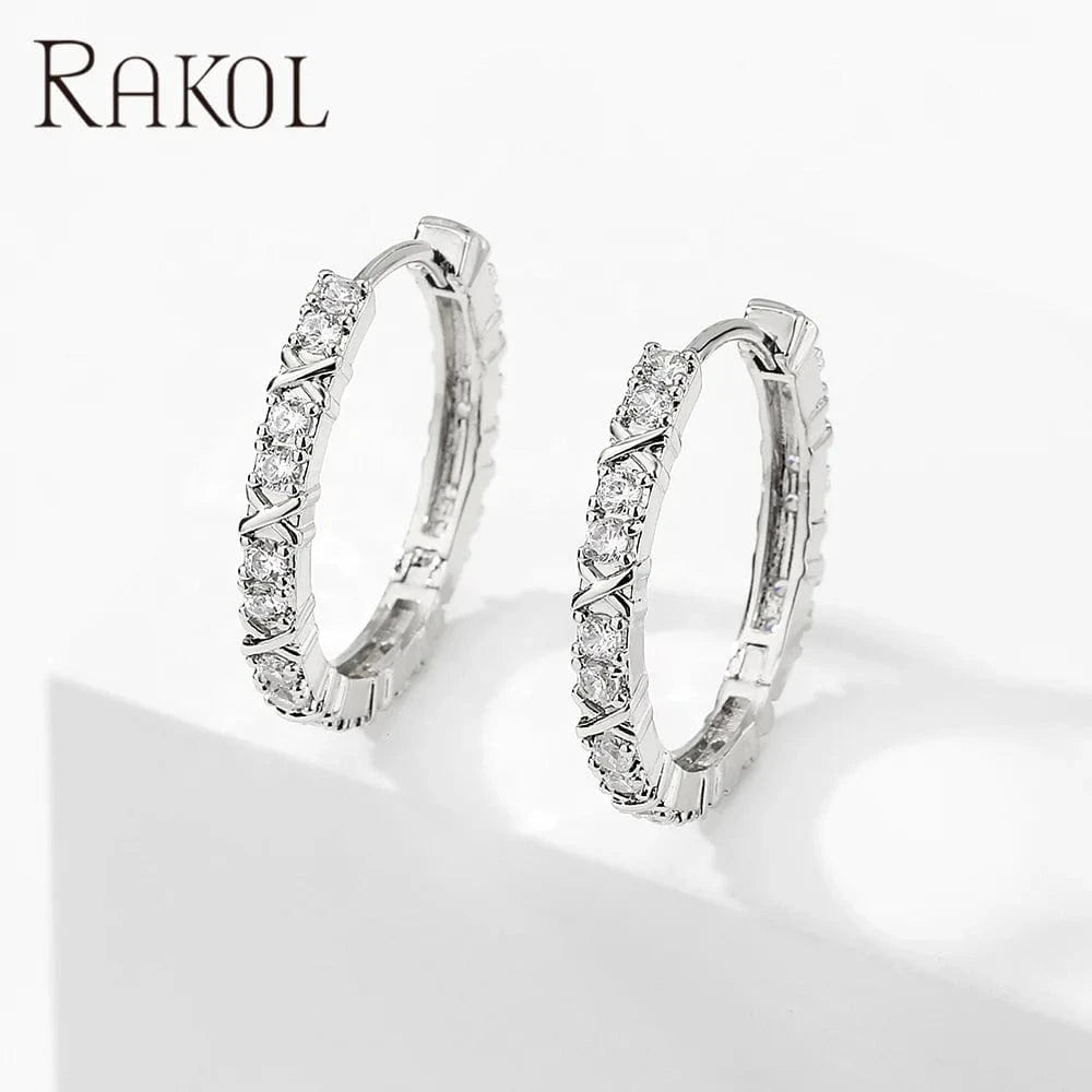 RAKOL EP2939 luxury pattern 18 k gold plated crystal ladies wedding party hoop earrings high quality huge earrings jewelry