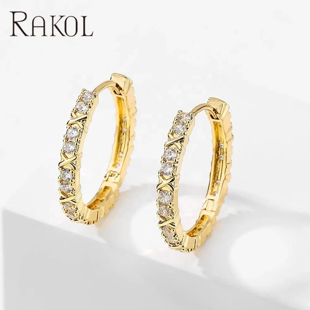 RAKOL EP2939 luxury pattern 18 k gold plated crystal ladies wedding party hoop earrings high quality huge earrings jewelry