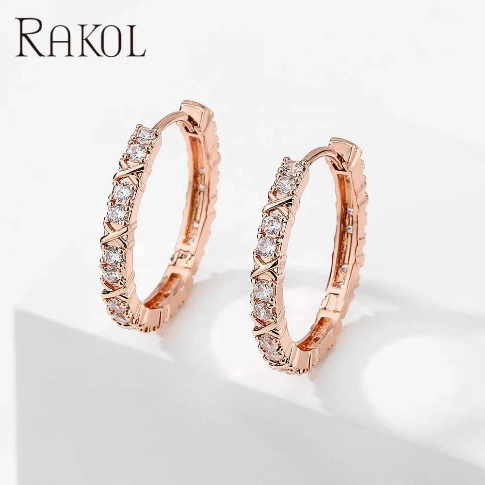 RAKOL EP2939 luxury pattern 18 k gold plated crystal ladies wedding party hoop earrings high quality huge earrings jewelry