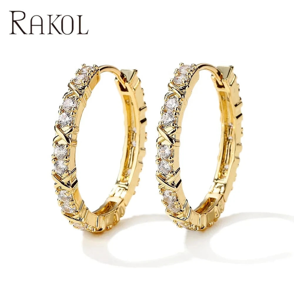 RAKOL EP2939 luxury pattern 18 k gold plated crystal ladies wedding party hoop earrings high quality huge earrings jewelry