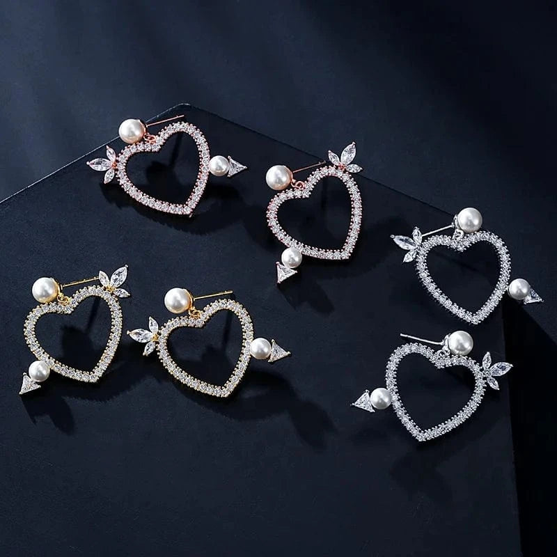 RAKOL EP2944 fine designer heart shaped channel earrings women  fashion geometric zirconia studs  earrings 2022