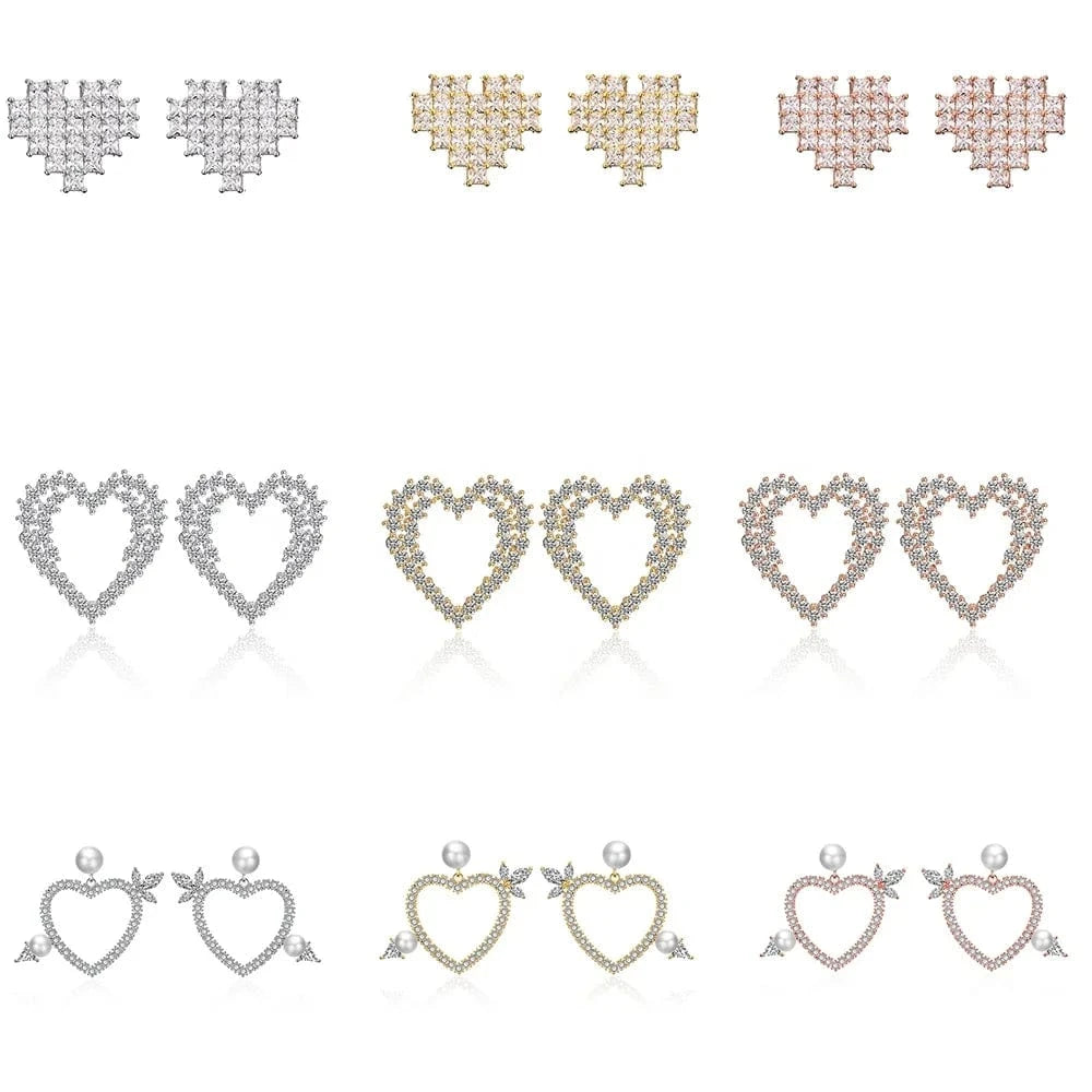 RAKOL EP2944 fine designer heart shaped channel earrings women  fashion geometric zirconia studs  earrings 2022