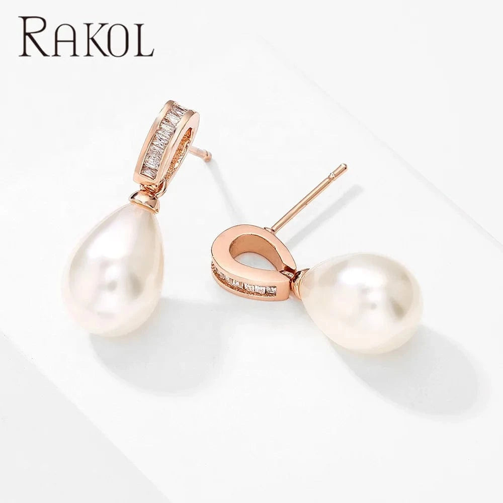 Rakol EP2960 Fine Designer Hoop Earrings Women 2022 Small Gold Plated Zircon Crystal Pearl Wedding Bridal Earrings