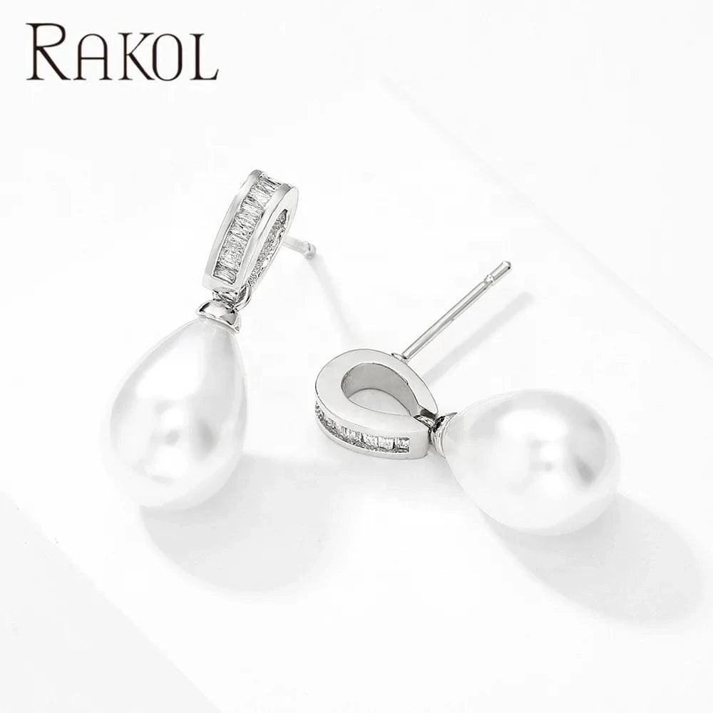 Rakol EP2960 Fine Designer Hoop Earrings Women 2022 Small Gold Plated Zircon Crystal Pearl Wedding Bridal Earrings