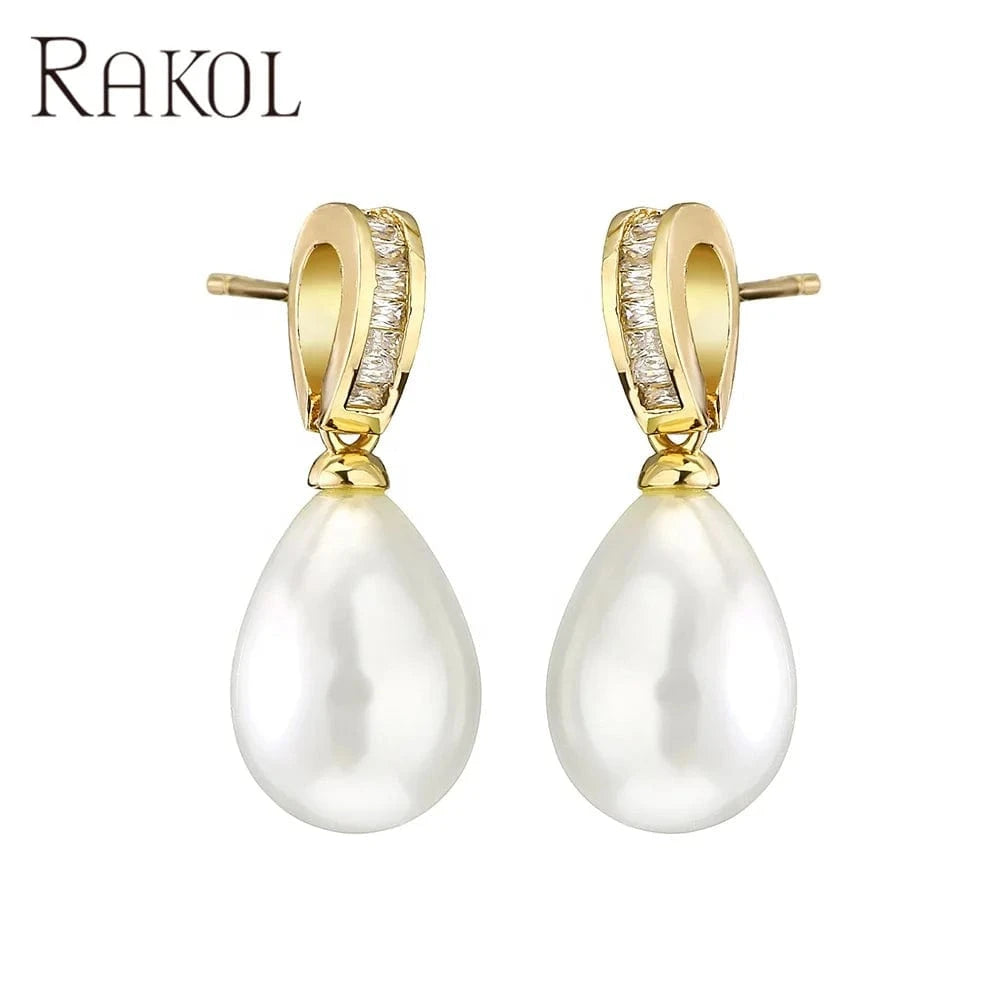 Rakol EP2960 Fine Designer Hoop Earrings Women 2022 Small Gold Plated Zircon Crystal Pearl Wedding Bridal Earrings