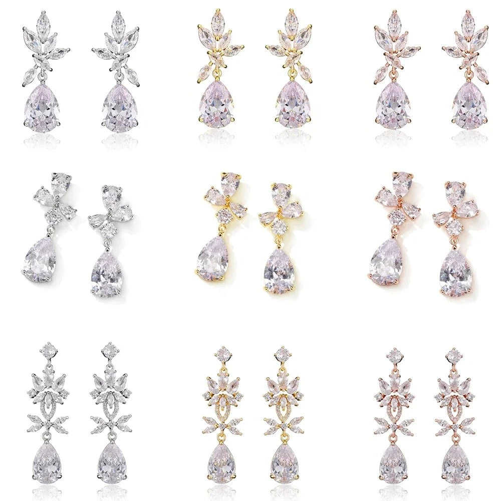 RAKOL EP2971 Luxury women 18K gold plated drop cubic zirconia earrings fine jewelry zircon diamond earrings women