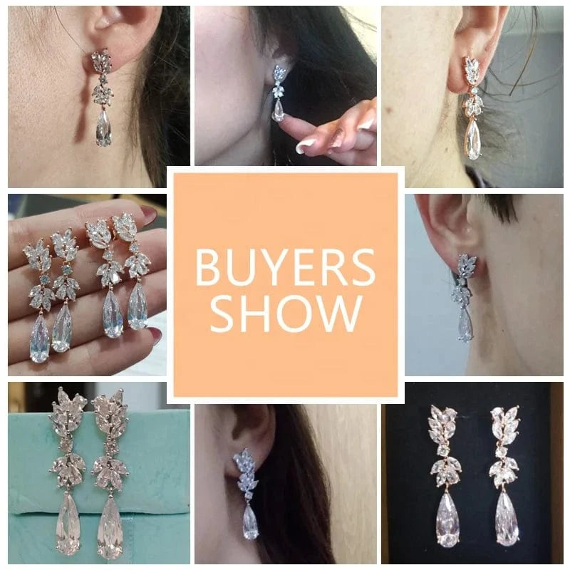 RAKOL EP2978 Latest Fashion 925 Sterling Silver Earrings Jewelry Wedding Crystal Drop Earrings Women 18 K Gold Bridal Earrings