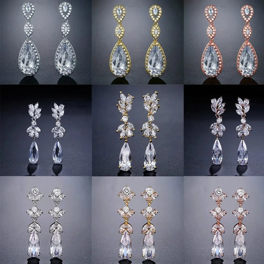 RAKOL EP2978 Latest Fashion 925 Sterling Silver Earrings Jewelry Wedding Crystal Drop Earrings Women 18 K Gold Bridal Earrings