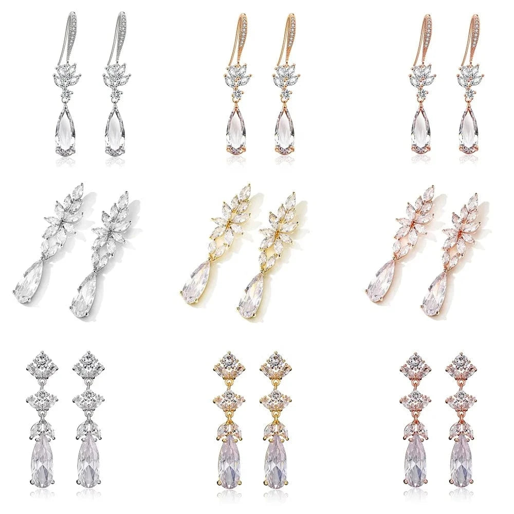 RAKOL EP2978 Latest Fashion 925 Sterling Silver Earrings Jewelry Wedding Crystal Drop Earrings Women 18 K Gold Bridal Earrings