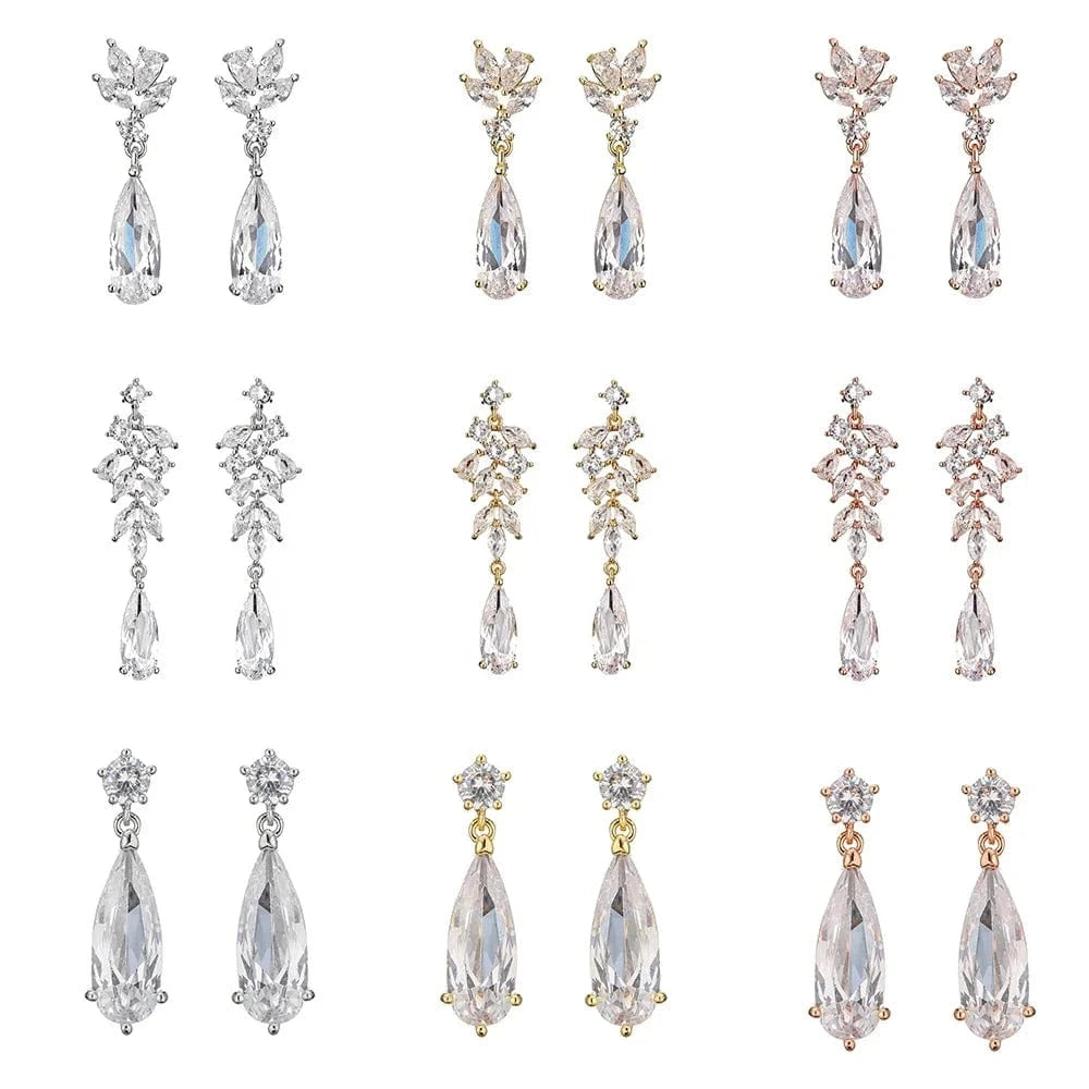 RAKOL EP2978 Latest Fashion 925 Sterling Silver Earrings Jewelry Wedding Crystal Drop Earrings Women 18 K Gold Bridal Earrings