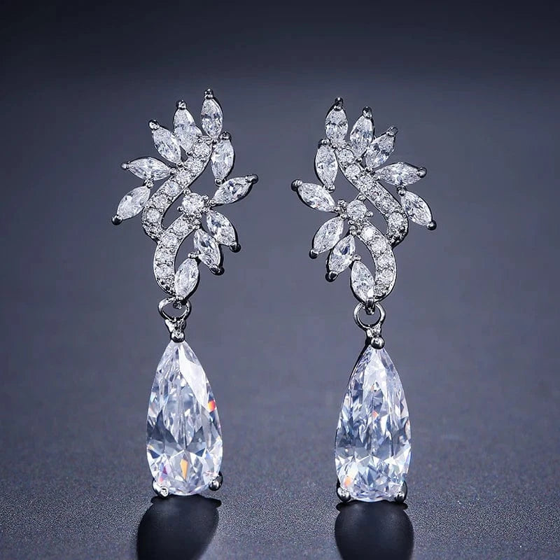 RAKOL EP2978 Latest Fashion 925 Sterling Silver Earrings Jewelry Wedding Crystal Drop Earrings Women 18 K Gold Bridal Earrings