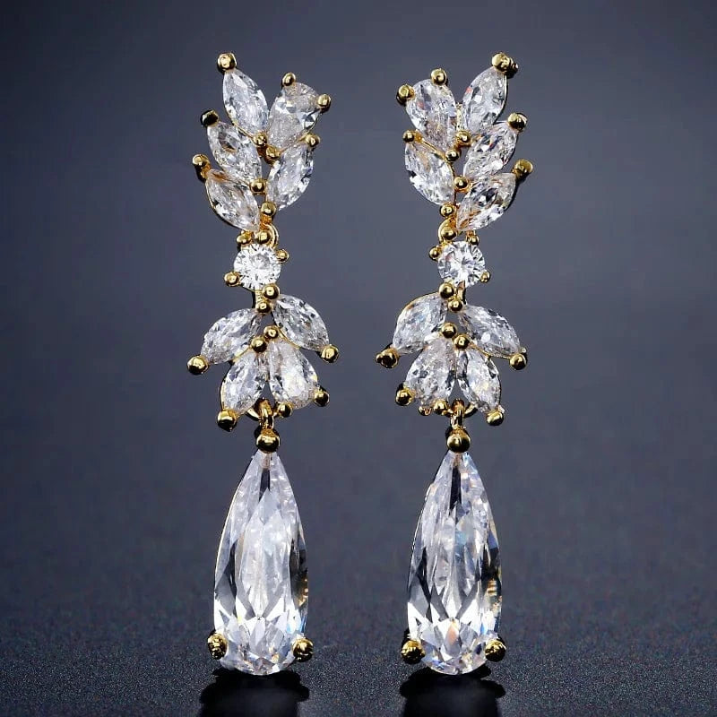 RAKOL EP2978 Latest Fashion 925 Sterling Silver Earrings Jewelry Wedding Crystal Drop Earrings Women 18 K Gold Bridal Earrings