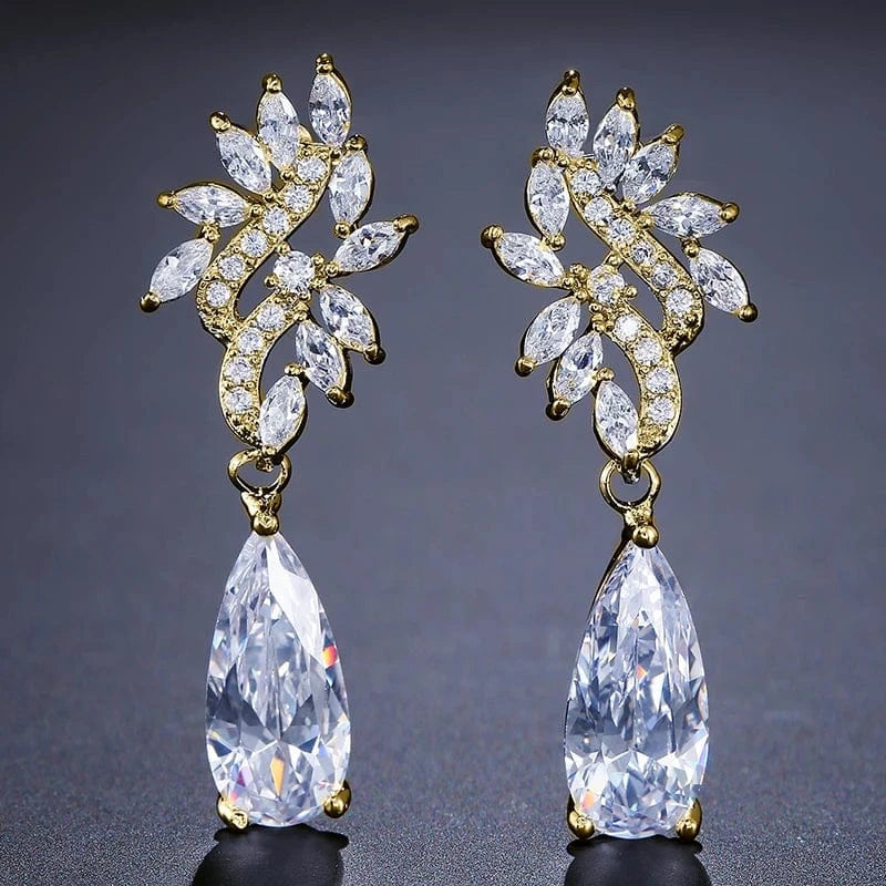 RAKOL EP2978 Latest Fashion 925 Sterling Silver Earrings Jewelry Wedding Crystal Drop Earrings Women 18 K Gold Bridal Earrings