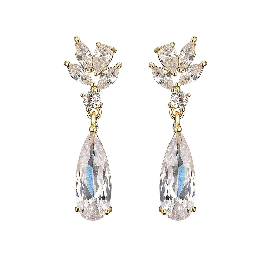 RAKOL EP2978 Latest Fashion 925 Sterling Silver Earrings Jewelry Wedding Crystal Drop Earrings Women 18 K Gold Bridal Earrings