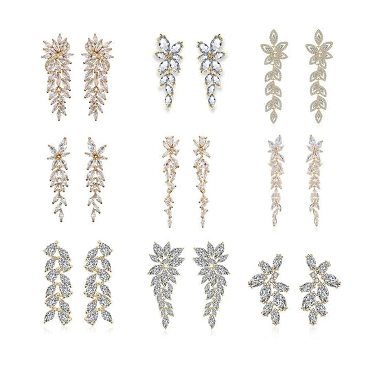 RAKOL EP2981 luxury women's gold plated long statement bridal earrings  zirconia  big earrings women