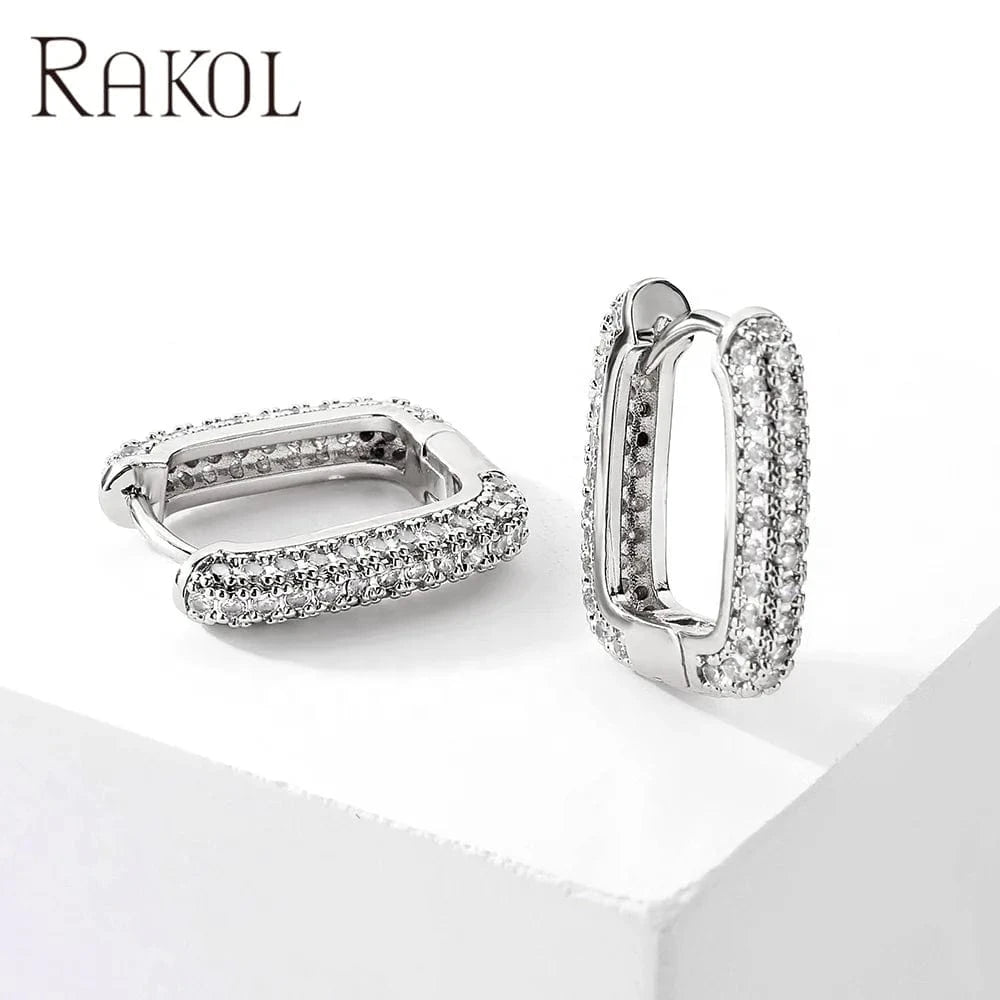 RAKOL EP2987 high quality good rhinestone fashion trendy korea hoop earrings women u-shaped minimalist huge earrings jewelry