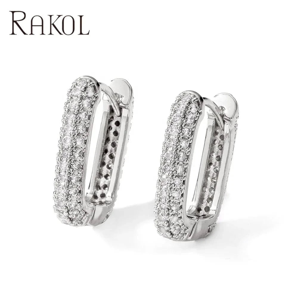 RAKOL EP2987 high quality good rhinestone fashion trendy korea hoop earrings women u-shaped minimalist huge earrings jewelry