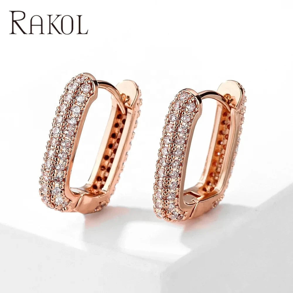 RAKOL EP2987 high quality good rhinestone fashion trendy korea hoop earrings women u-shaped minimalist huge earrings jewelry