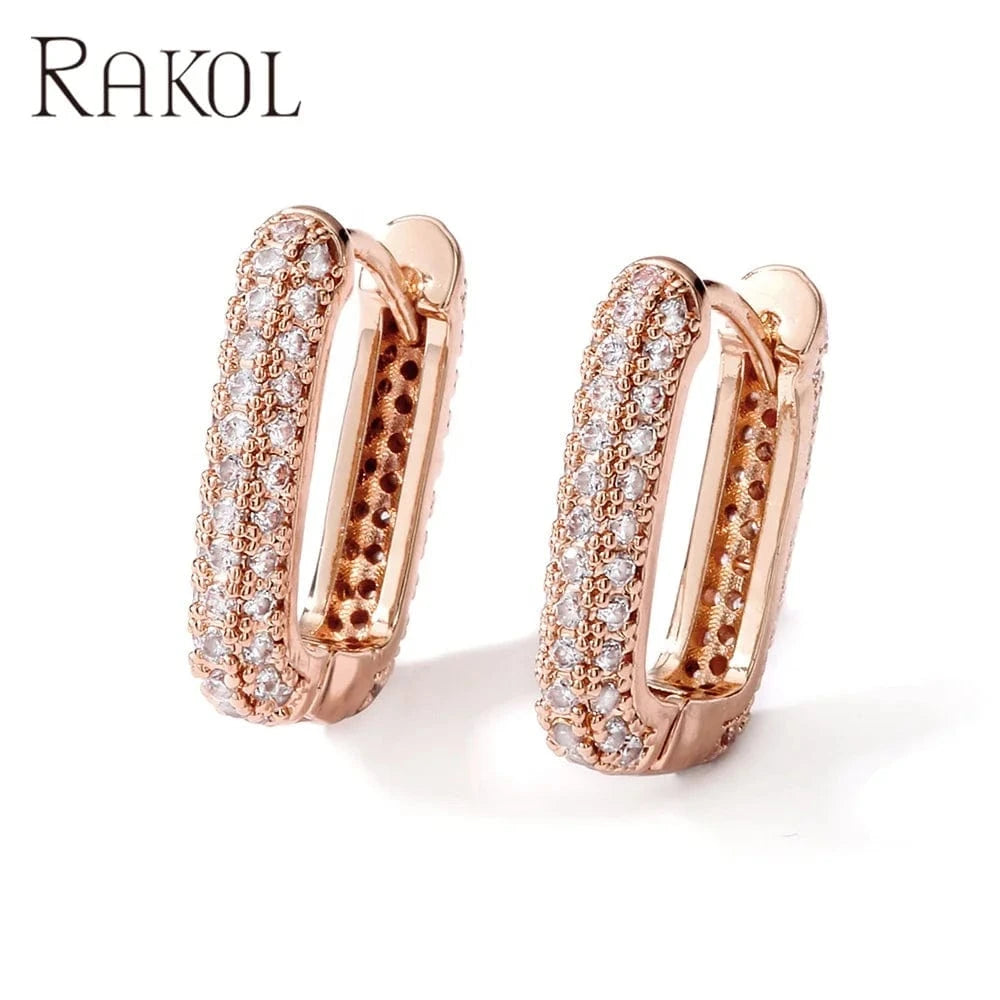 RAKOL EP2987 high quality good rhinestone fashion trendy korea hoop earrings women u-shaped minimalist huge earrings jewelry