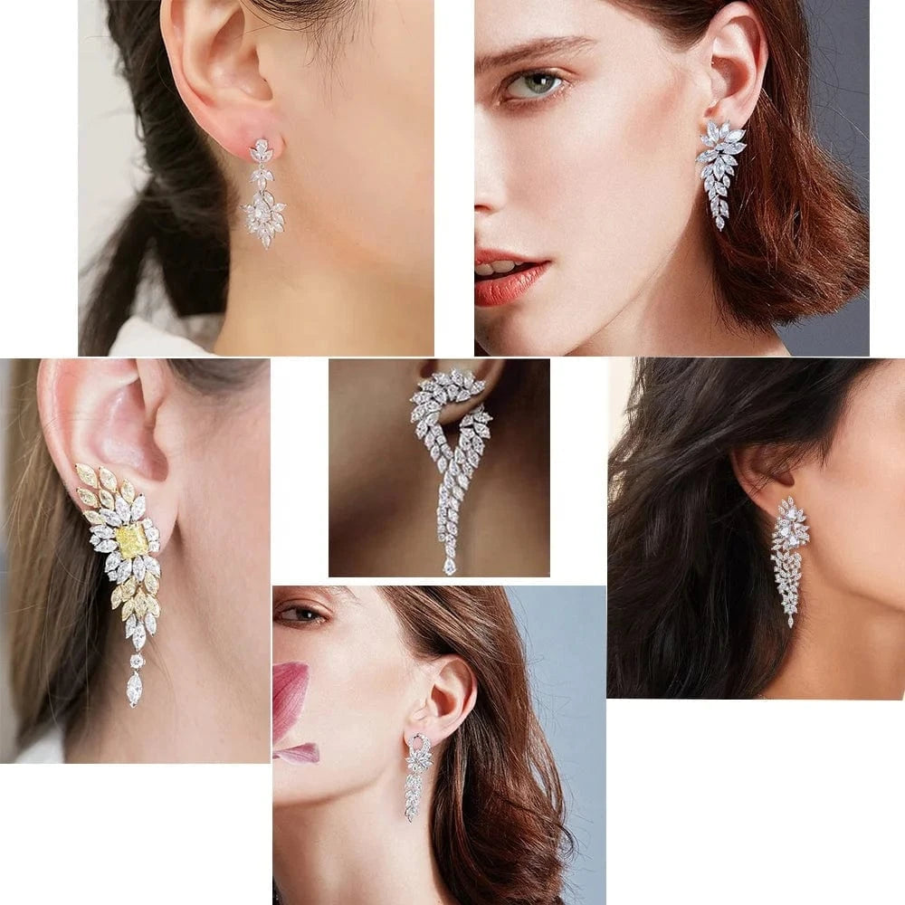 RAKOL EP344 luxury crystal earrings leaf evening wedding silver earrings